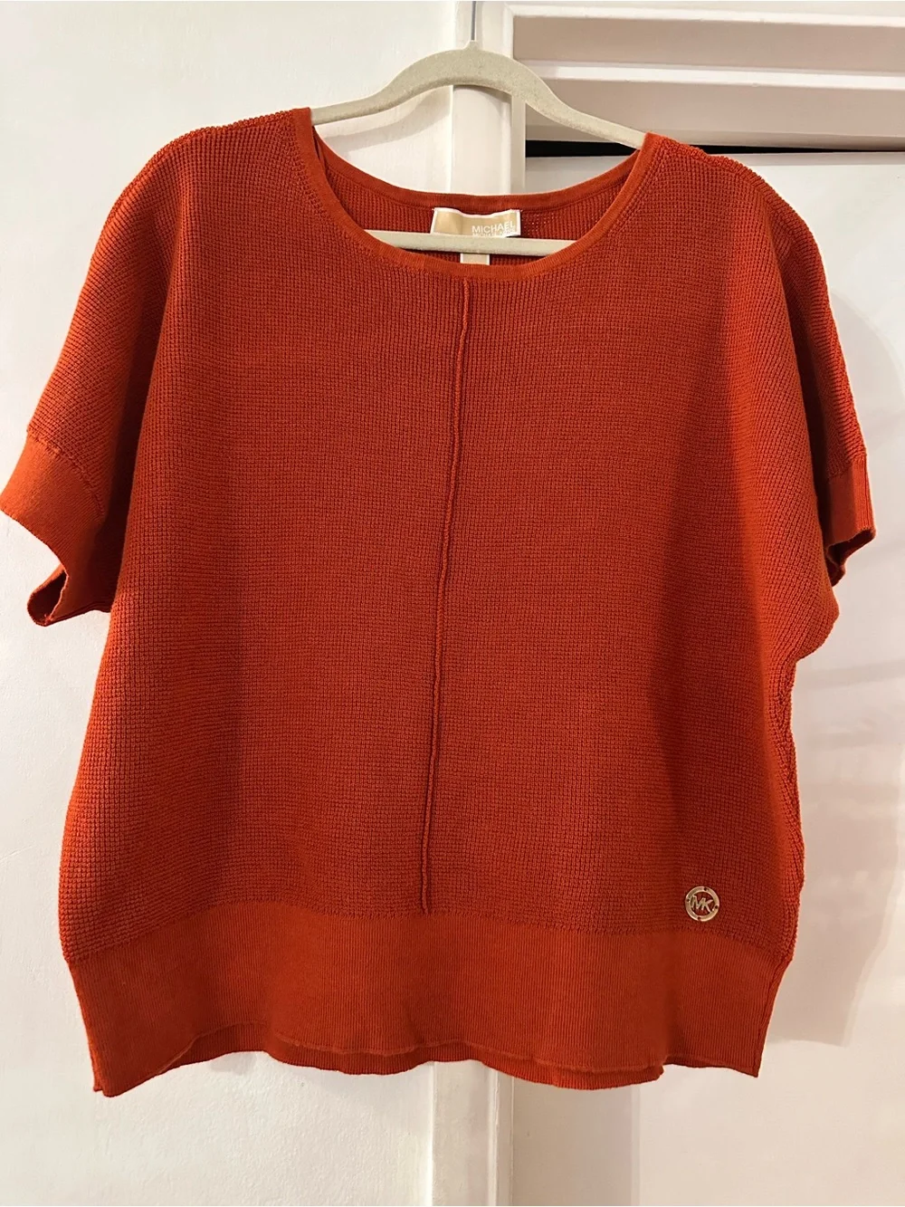 Michael Kors Short-Sleeve Knit Top in Rust Orange